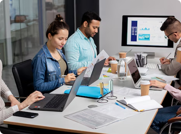 Team working together in modern office environment